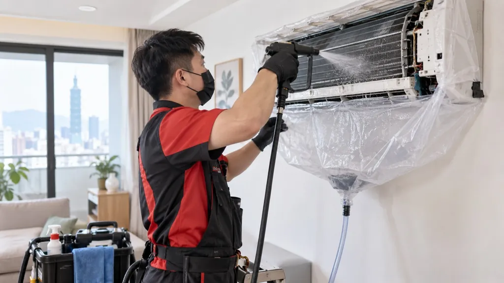 冷氣清洗服務情境示意