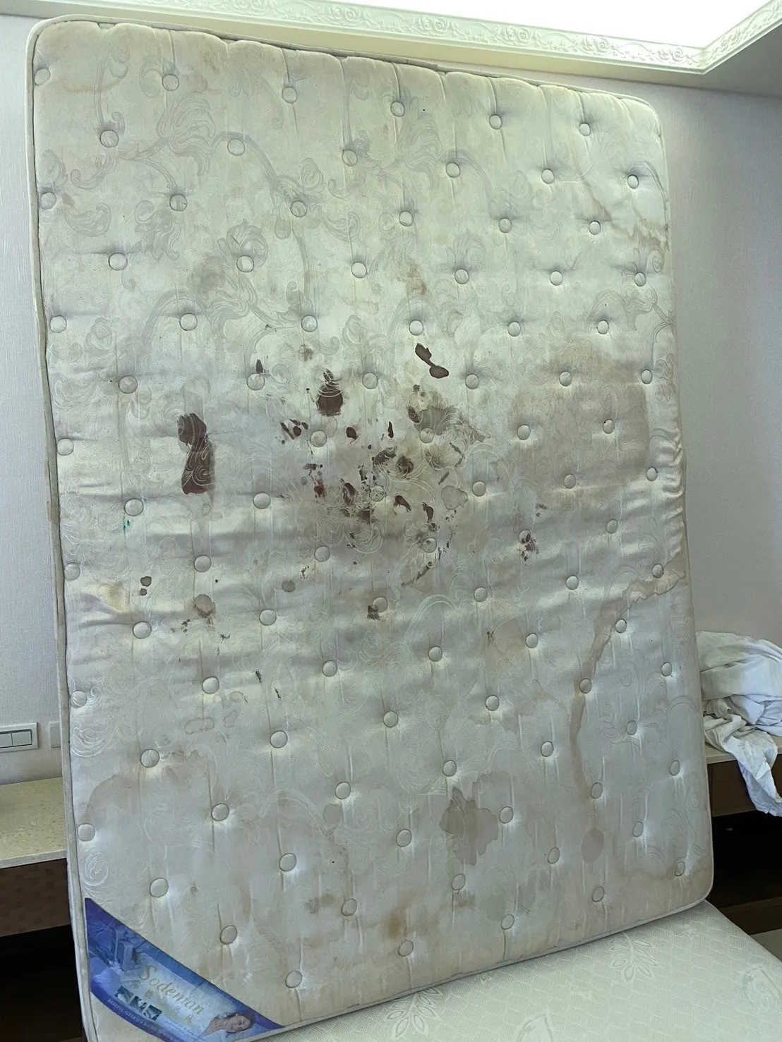 宜蘭礁溪退租床墊重度污染清洗前真實案例